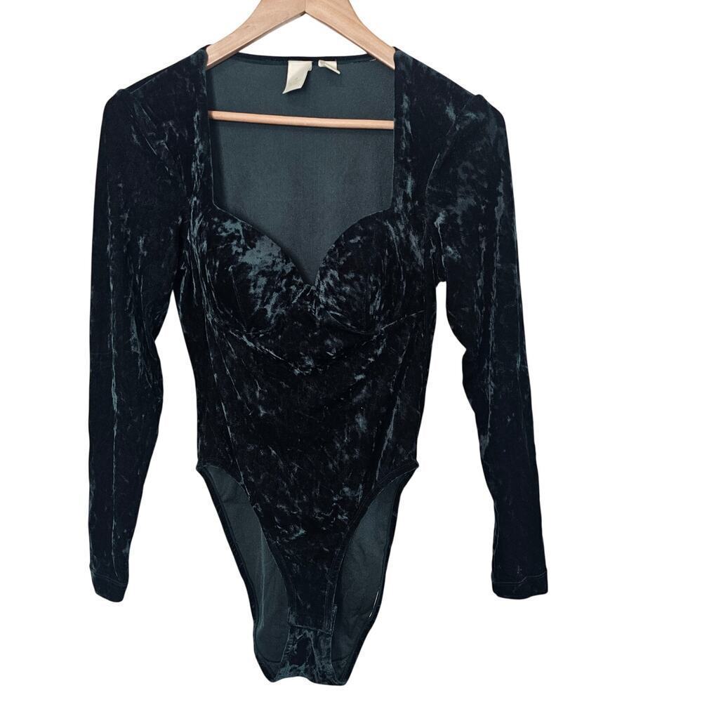 Vintage Victoria's Secret Velvet Bodysuit Womens Med Green Glam Gold Label Fairy